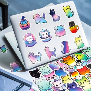 50pcs gradient cute cat waterproof stickers for laptops and water bottles decoration