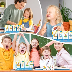 Educational English preposition flashcards for kids showing classroom and home study scenes