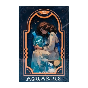 Aquarius theme notebook with feminine illustration and magnetic closure in deep blue tones