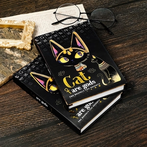 Taccuino gatto egiziano nero con goffratura in foglia d'oro e motivi geroglifici