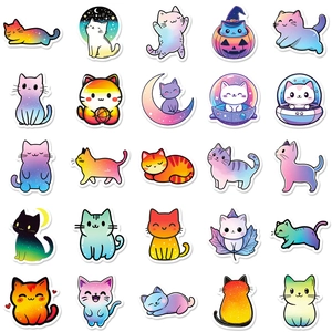 Set of 50 cute gradient cat stickers with waterproof cartoon kitty doodle designs