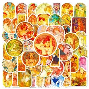 Vintage Alphonse Mucha Art Nouveau Stickers Waterproof Vinyl Aesthetic Women Flower Decals For Laptop Skateboard Journal
