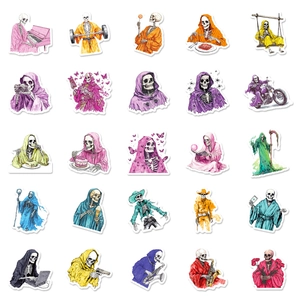 Pack de 50 pegatinas de esqueletos coloridos para portátiles, skates y fundas de móvil