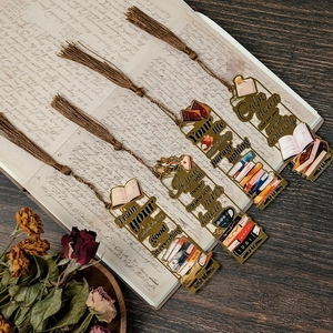 4er-Set Vintage-Metall-Lesezeichen mit Zitaten und braunen Quasten für Leser