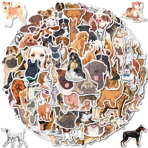Detailed view of realistic cartoon dog stickers featuring various breeds on white background