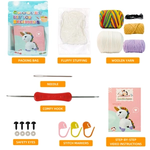 Kit de crochet licorne arc-en-ciel pour débutants avec fil, crochets et rembourrage