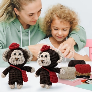 DIY crochet kit for cute monkey plush toys including colorful yarn and tools
