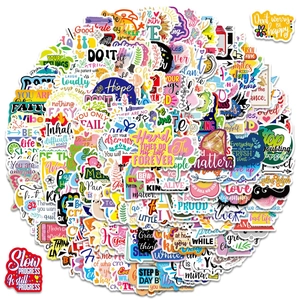 Detailed collection of colorful PVC motivational stickers with inspirational slogans