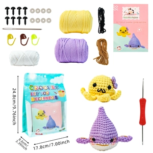 Kit de crochet pour débutants incluant poupées requin et poulpe avec fil et accessoires