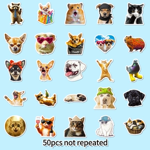 Set di 50 adesivi animali impermeabili con gatti e cani divertenti per decorazione