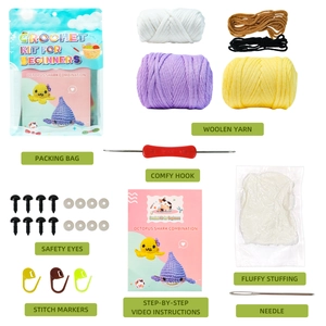 Kit de crochet pour débutants avec motifs de requin et poulpe, laine et accessoires inclus