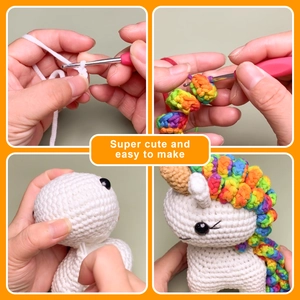 Kit de crochet pour licorne arc-en-ciel avec laine et crochet de haute qualité