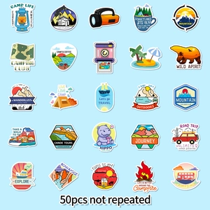 50er-Set wasserfeste Outdoor-Camping-Sticker mit bunten Abenteuer-Motiven für draußen
