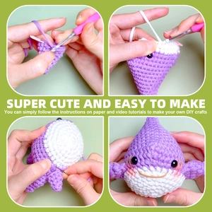 Guide étape par étape du kit de crochet DIY pour un petit requin violet avec laine