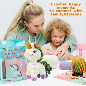 Kit de crochet pour débutants avec motif de licorne arc-en-ciel, fils et accessoires
