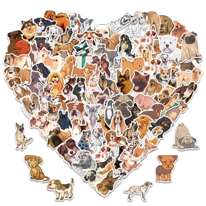 Various cute cartoon dog stickers arranged in a heart shape on a clean white background