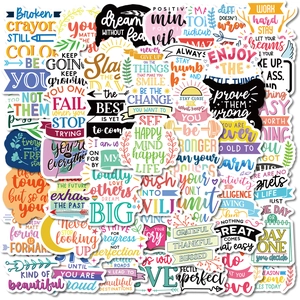 Detailed view of 200 colorful waterproof PVC motivational quote stickers for DIY decoration