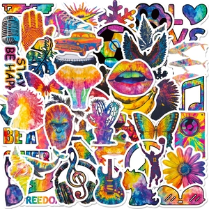 Waterproof Graffiti Sticker Assortment Tie Dye Rainbow Style Butterfly Musical Instrument Decal For Laptop Luggage Decoration