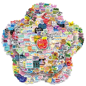 Creative profile silhouette made of colorful PVC inspirational quote stickers with vibrant patterns
