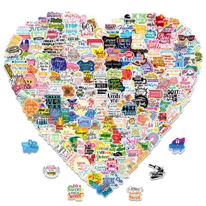 A vast collection of colorful inspirational quote stickers arranged in a heart shape