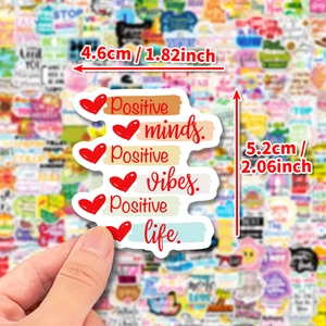 Inspirational vinyl stickers set with Positive Minds quote and red heart decoration