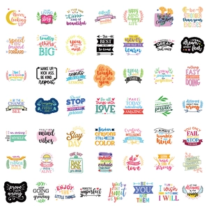 Set of 200 inspirational quote stickers with colorful hand-drawn positive vibes designs