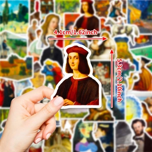 Waterproof world famous oil painting art stickers for laptop decoration 50pcs set
