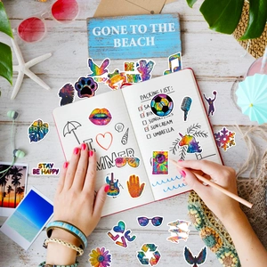 50 pieces of vibrant tie-dye style waterproof stickers for laptops and journals