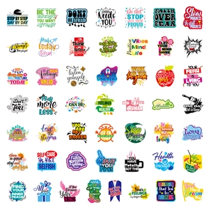 Set of 49 colorful inspirational quote stickers for laptop and water bottle decoration