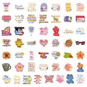 Detailed view of 49 inspirational quote stickers with colorful floral and heart designs
