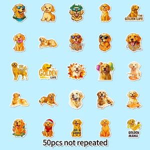 Vue détaillée de 25 autocollants uniques de Golden Retriever avec motifs de dessins animés