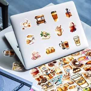 50 creatieve waterverf koffiestickers voor laptops, skateboards en notitieboekjes