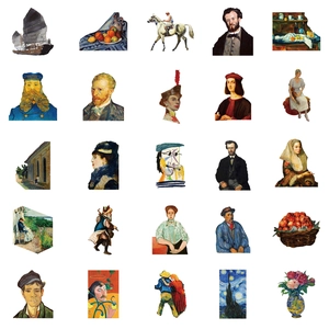 50 pieces of waterproof classic oil painting art stickers featuring famous world masterpieces