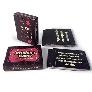 Close-up of adult social drinking card game with black boxes and modern vector graphics