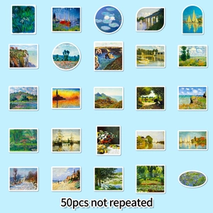 Detailansicht von 50 impressionistischen Ölgemälde-Aufklebern mit Monet-Landschaften