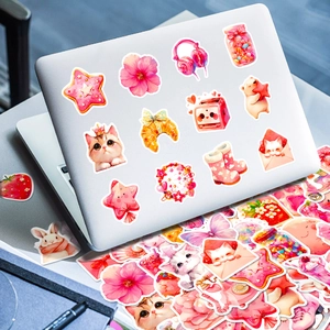 50er-Set süße rosa wasserfeste Aufkleber für Laptop und DIY-Journal-Dekoration