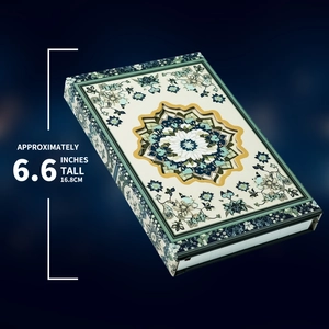 Detail of vintage mandala diary with hollow magnetic clasp and 6.6 inch height scale