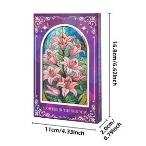 Tragbares lila Hardcover-Notizbuch mit rosa Lilien im Buntglas-Stil Design