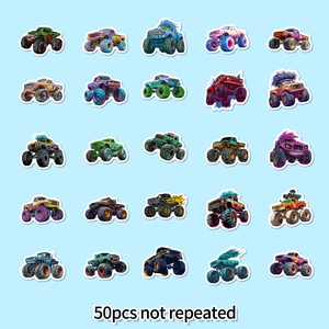 50 unique waterproof monster truck stickers with vibrant graffiti designs for decoration