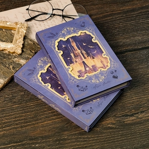 Detail view of the purple Magic Castle hollow paper-cut notebooks with 3D carving effects