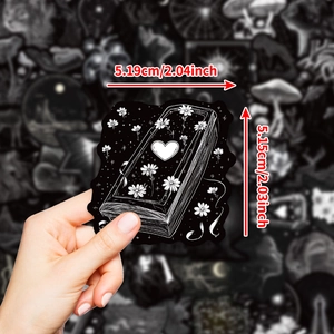 Gothic graffiti vinyl sticker with black and white coffin and flower art for decoration