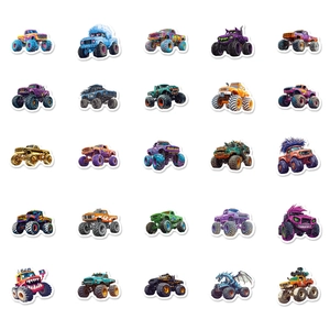 25-piece colorful monster truck cartoon stickers for children made of waterproof PVC material