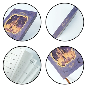 Detail of magic castle hardback notebook with gold hollow relief and lined inner pages
