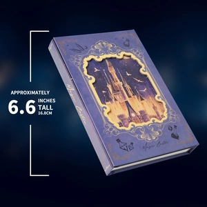Detail of magic castle hardcover notebook with gold foil frame and hollow-out design