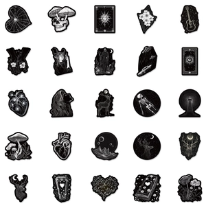 50 pieces of cool dark gothic stickers with black background and white graffiti art illustrations