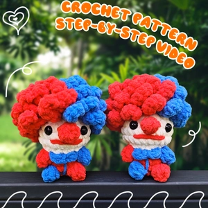 DIY Joker Clown Crochet Kit For Beginners Hand Knitted Yarn Doll Making Material Set With Video Tutorial Red Blue Home Decor Gift