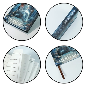 Makroansicht Meerjungfrau-Notizbuch mit linierten Innenseiten und Hardcover-Textur
