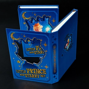 Exquisite Little Prince themed dark blue notebook with hollow laser-cut gold foil cover