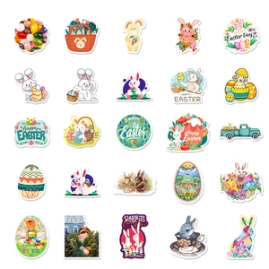 Set di 50 adesivi pasquali impermeabili con simpatici coniglietti e uova colorate