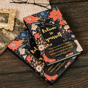 Vintage floral hardbound notebook with magnetic buckle and Believe in Yourself gold text